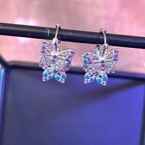 Butterfly Pink and Blue Earrings Sterling Silver S925